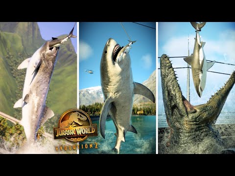 All Marine Reptiles Eating From The SHARK FEEDER - Jurassic World Evolution 2 [4K]