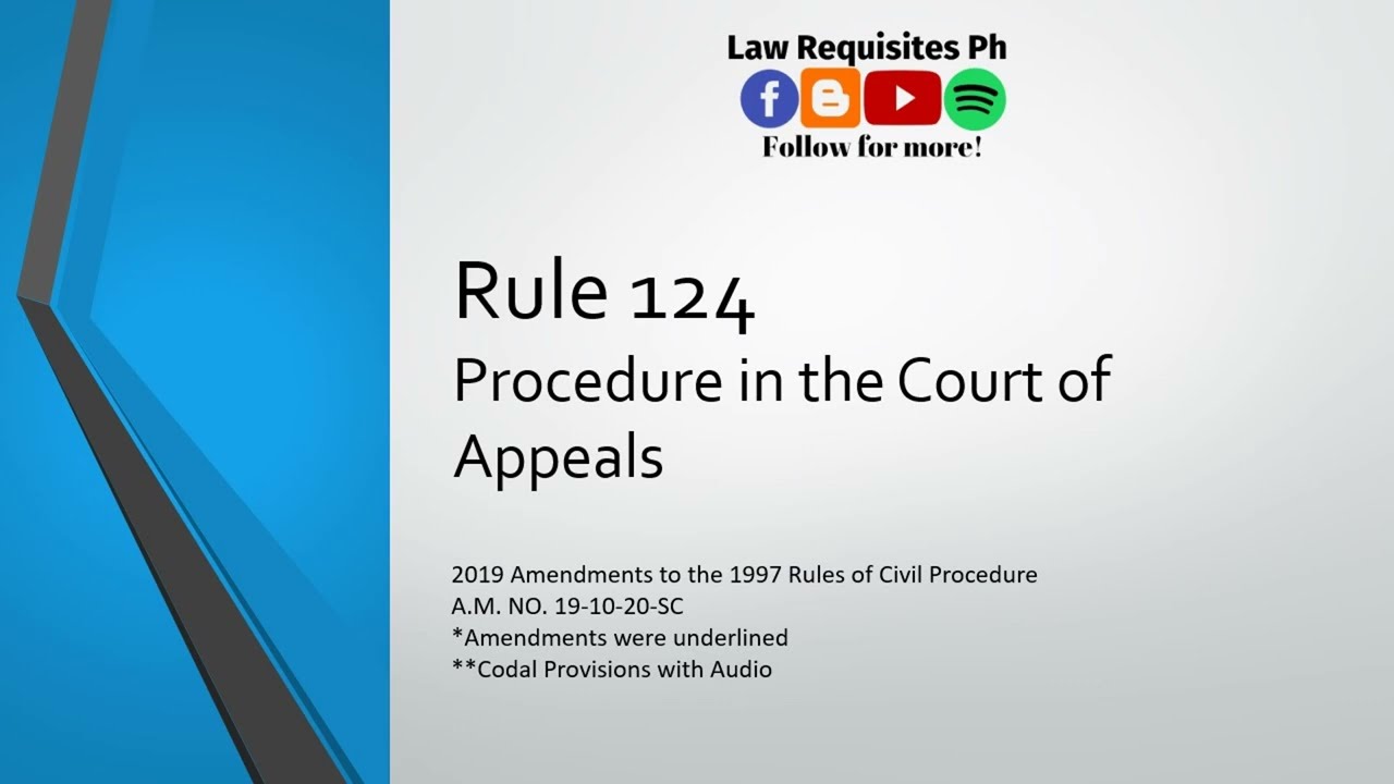 Rule 124 of the 2019 Revised Civil Procedure, Rules of Court,(A.M. NO. 19-10-20-SC) |Codal and Audio