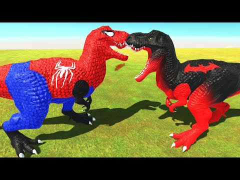 SPIDERMAM T-REX vs RED BATMAN T-REX  DEATH RUN - Animal Revolt Battle Simulator