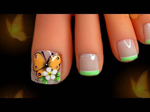 Diseño de uñas con MARIPOSA y FLOR/Uñas decoradas