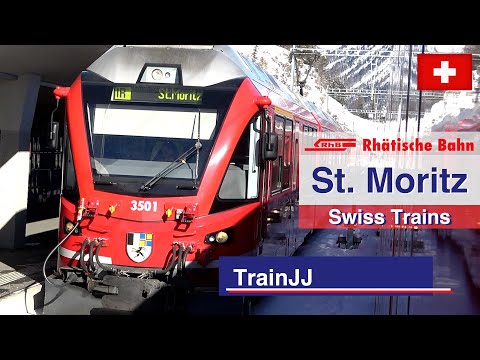 4K St. Moritz Switzerland | Swiss trains train in the snow | RhB Rhätische Bahn Switzerland