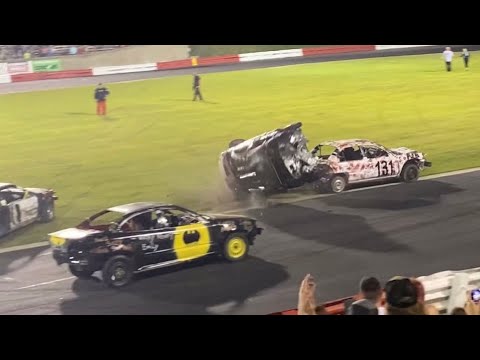 Car flips during Demolition Derby @ Bowman Gray Stadium