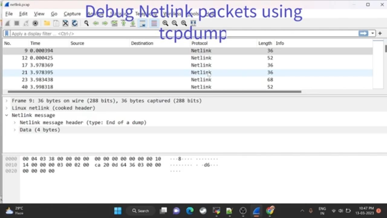 Debug netlink packet using tcpdump |  Debug linux kernel netlink packet | Tcpdump to capture netlink