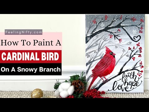 How To Paint a Cardinal On a Snowy Branch | Beginner Acrylic Painting Tutorial