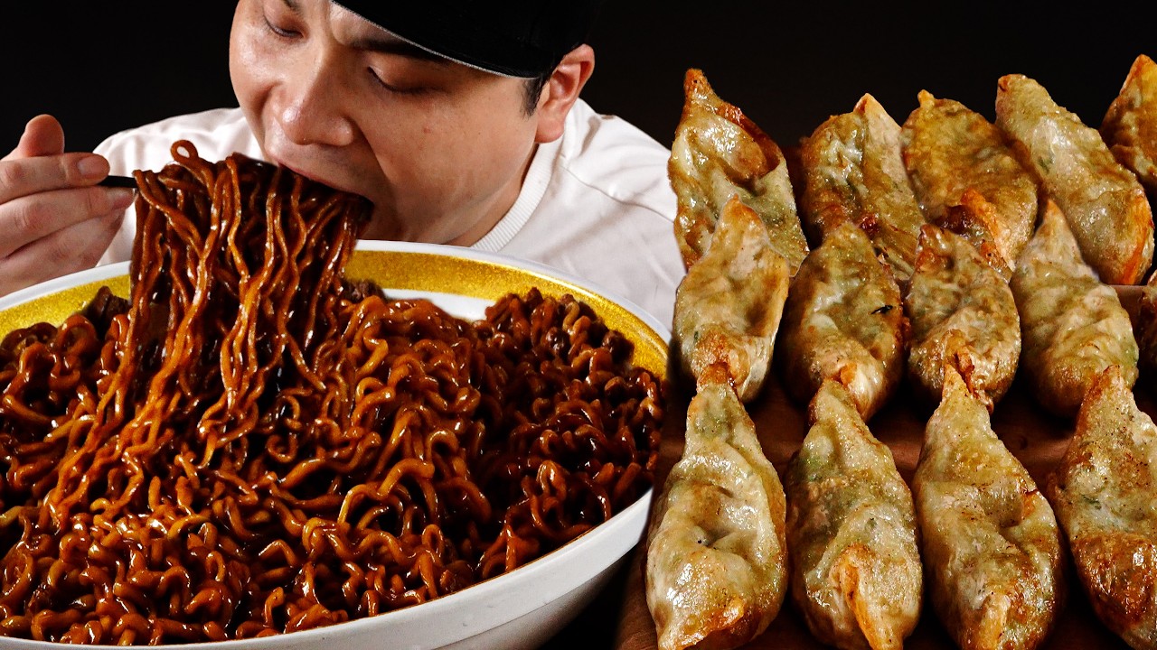 처음 먹어보는 우지 짜르르짜장라면에 고기튀김만두 먹방~!! Jajangmyeon, Deep-fried pork dumplings