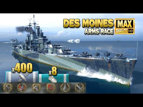 Cruiser Des Moines: Arms race on map Islands of Ice - World of Warships