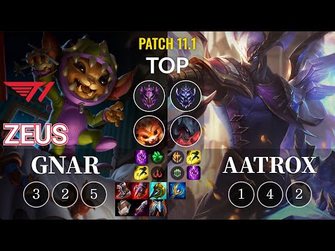 T1 Zeus Gnar vs Aatrox Top - KR Patch 11.1