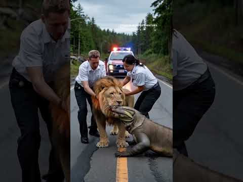 Lion and Komodo Dragon Have an Unexpected Road Encounter