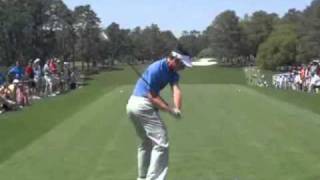 Charl Schwartzel Driver Golf Swing Down the Line - Masters 2011 Practice Round