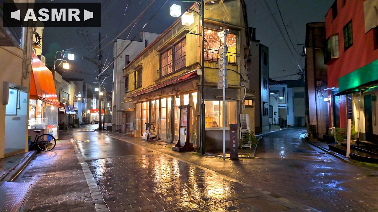 [ASMR] April Rain Night Walk in Arakawa City Tokyo Back Alleys | Japan 4K HDR