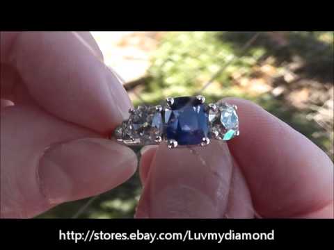 Antique Platinum Cushion Sapphire 1.50ct European Diamond Ring Estate Jewelry