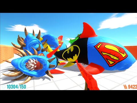 DEATH RUN vs DIFFERENT SIZE BATSUPERMAN MEGALODON - Animal Revolt Battle Simulator