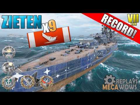 RECORD 9 Kills Battleship Zieten | World of Warships