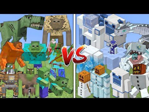 ALL MUTANT ZOMBIES VS ALL MUTANT SNOW GOLEMS ALLIANCE MOBS BATTLE IN MINECRAFT