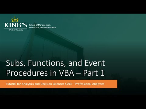 VBA Tutorial Video 12: Subs, Functions, and Event Procedures in VBA - Part 1