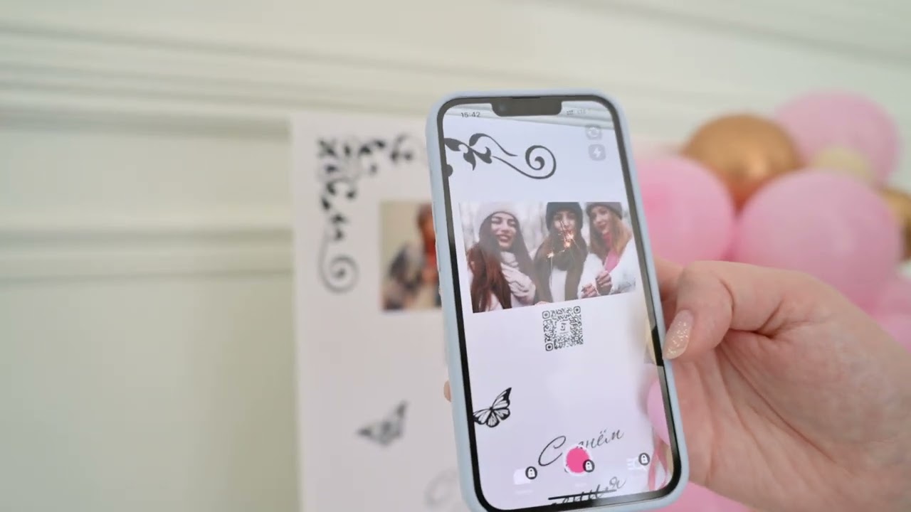 Открытка - сюрприз с живой фотографией и фонтан из 7 шаров