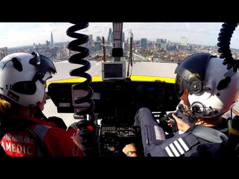 Helimed 55 - Departing the Royal London Hospital on a HEMS tasking