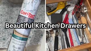 Upgrade Your Kitchen Drawers With Con-Tact Paper - Beautiful Blue and White Floral Design