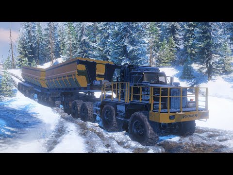SnowRunner  - Dramis D150T 10x10 - Double Heavy Tipping Dump Trailer Driving Snow Offroad