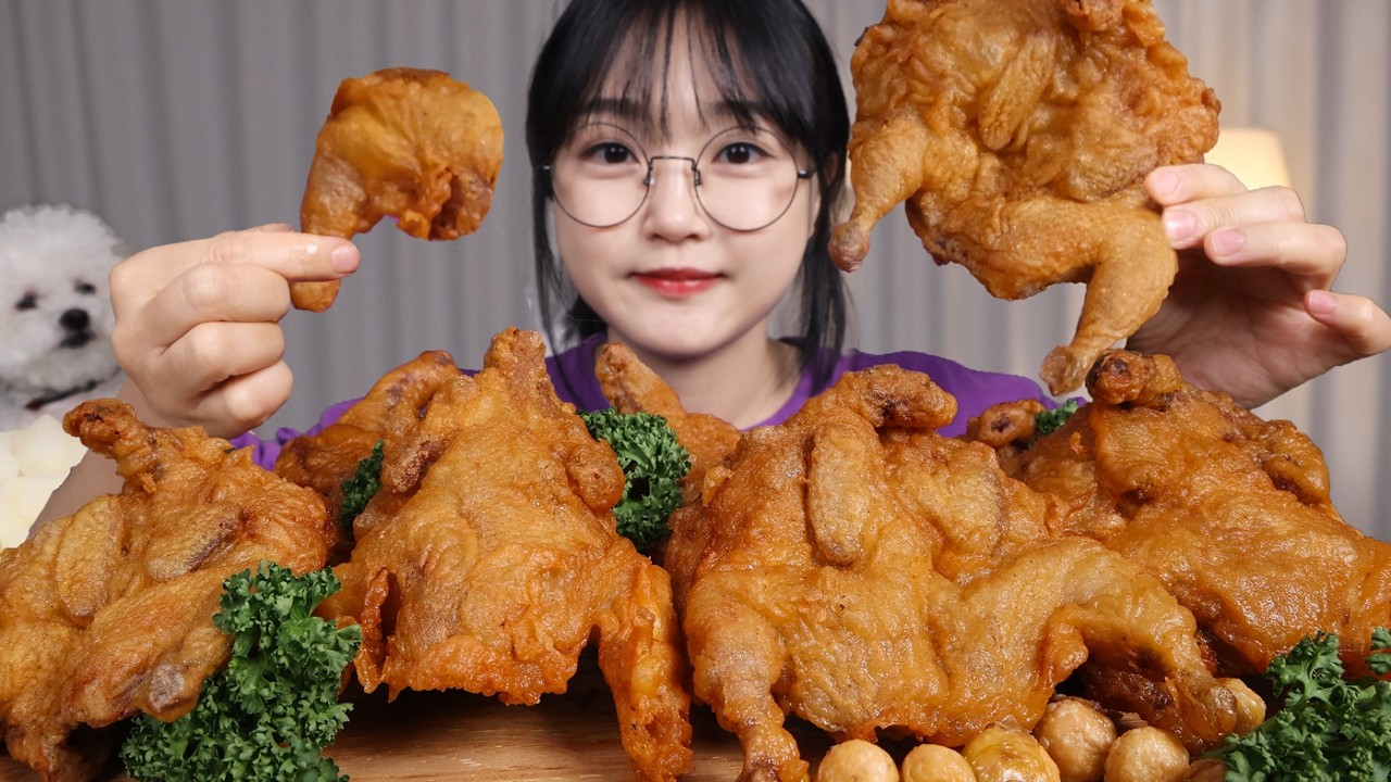 귀여운 미니통닭🍗메추리튀김 먹방 Cute Mini Whole Fried Chicken🤣 Fried Quail Mukbang ASMR