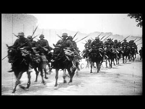 German cavalry unit moving along a dirt road during World War I. HD Stock Footage