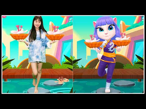 Imitate Angela Learn the Martial Arts of Picking Flowers - My Talking Angela 2 In Real Life