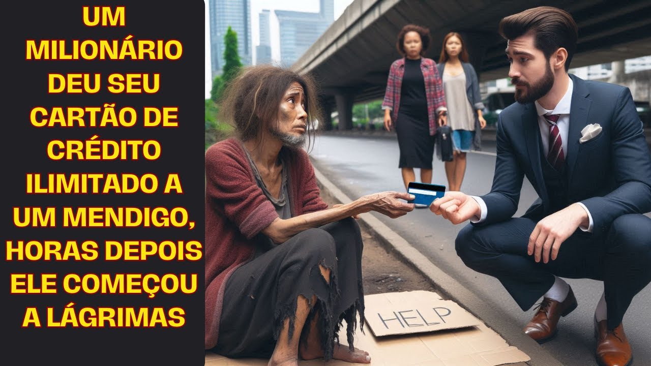 Um milionário deu seu cartão de crédito ilimitado a um mendigo, horas depois ele começou a lágrimas