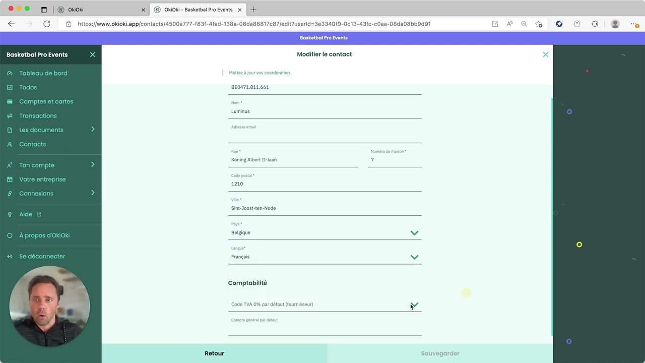 Codes TVA et comptes de grand livre par défaut pour les fournisseurs
