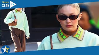 Gigi Hadid looks cozy in a seafoam green sweatshirt as she strolls in Manhattan with a friend 300595