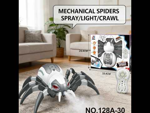 Remote Control Spraying Spider Toy - LED Light Music RC Spider with Water Mist, Halloween Novelty Gift video