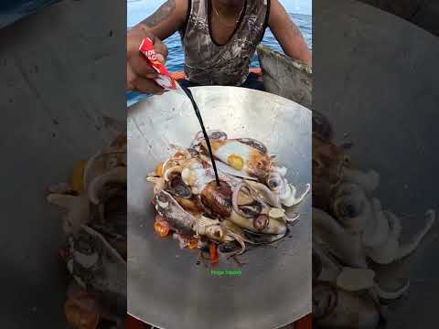 Gigantic Squid Feast: Catching a Massive Amount of Sea Squids & Cooking Them Fresh on a Boat! 🦑🔥