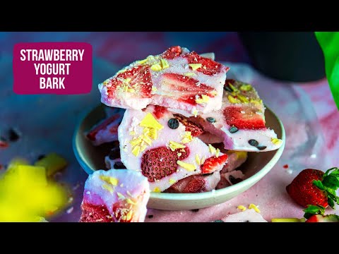 Strawberry Yogurt Bark Recipe (ASMR) - Strawberry Chocolate Greek Yogurt Bark - GF Valentine Treat