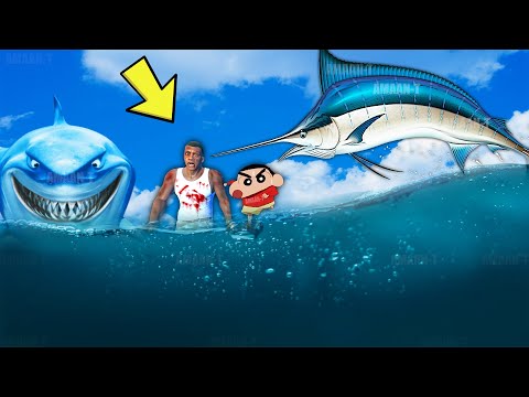 SHINCHAN & FRANKLIN FIGHT SEA MONSTERS to Become TITAN GIANT SHARK FISH | GTA 5  techno gamerz
