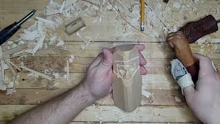 Wood carving a warrior.