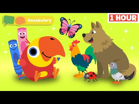 Toddler learning video | First words w Larry Surprise Eggs & Color Crew | Animals & More |75 Minutes