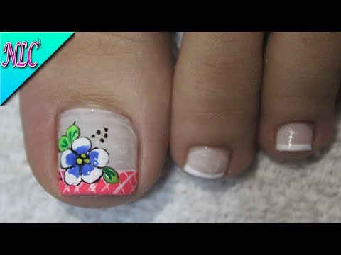 DISEÑO DE UÑAS PARA PIES FLOR Y FRANCÉS PARA PRINCIPIANTES – FLOWERS NAIL ART – NLC