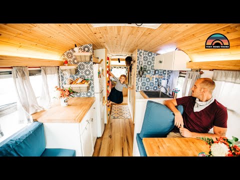 Family Of 4 & Their DIY School Bus Conversion Tiny House - Homeschooling On The Road