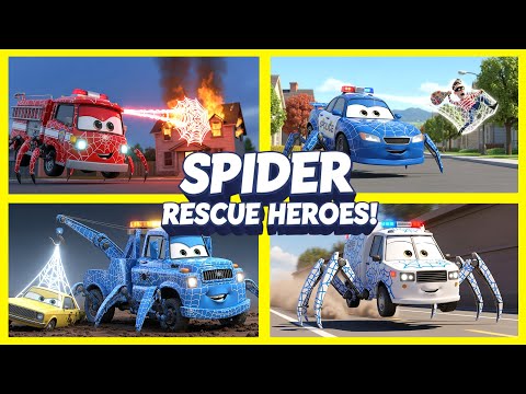 Spider Rescue Vehicles! 🕷️ Cars Transform to Save the Day! (A Fun Hero Song for Kids)