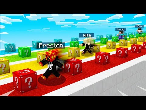 MINECRAFT 1v1v1v1 LUCKY BLOCK RACE WITH MY WIFE! (MCPE)