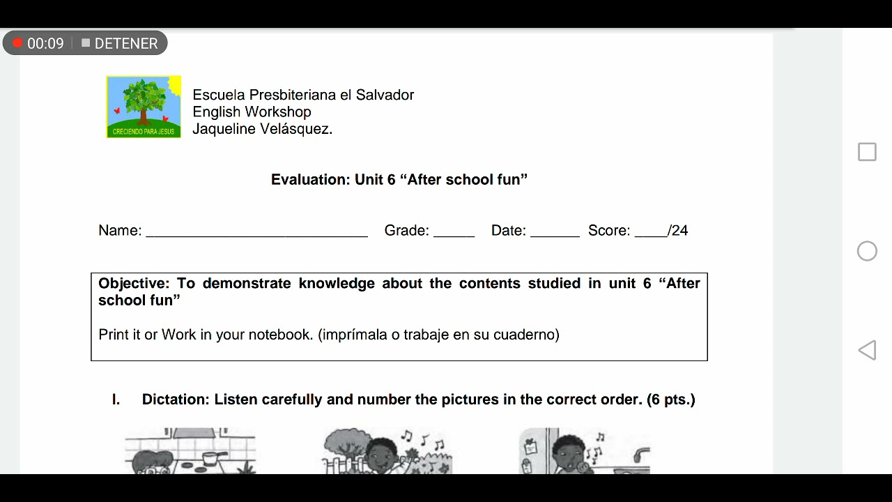 3RD GRADE EVALUATION UNIT 6 - INSTRUCTIONS