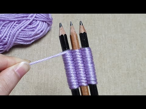 Super Easy Woolen Flower Craft Ideas with Pencil - Amazing Hand Embroidery Flower Design Trick