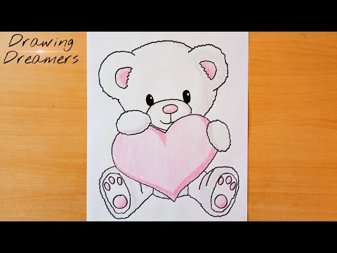 How to Draw A Teddy Bear Holding A Heart