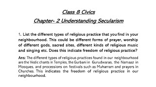 Question Answers ONLY / Understanding Secularism Class-8 Civics NCERT Chapter 2 Solution By-KV Tchr
