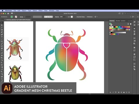 Adobe Illustrator tutorial - gradient mesh tool and clipping mask Christmas beetle illustration icon