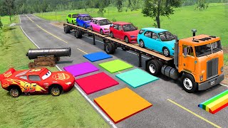 Flatbed Truck McQueen | Transportation with Truck - Pothole vs Car #122 | BeamNG.Drive Gameplay