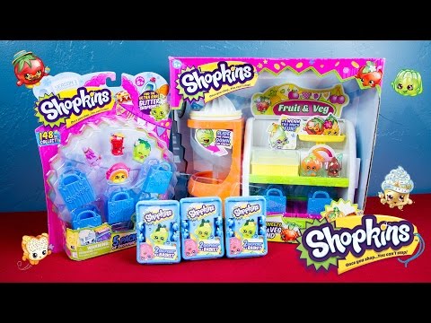 SHOPKINS!!! Shopkins Blind Baskets, 5 Pack, and Fruit & Veg Stand!   Kinder Playtime Video