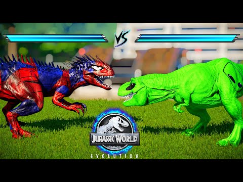 Spiderman IREX, Green Alien, Venom, Deadpool, Hulk, Batman Dinosaurs Fighting in JWE