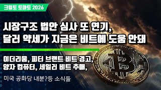   KR  탐색 건너뛰기 크립토 토마토      만들기   아바타 이미지  01/27) 시장구조 법안 심사 또 연기, 달러 약세가 지금은 비트에 도움 안돼 이더리움, 피터 브랜트 비트 경고,양자 컴퓨터, 세일러 비트 추매,