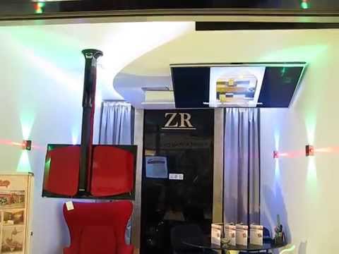 Ceiling tv lifts flip drop down - motorized TV brackets - showroom in Moscow