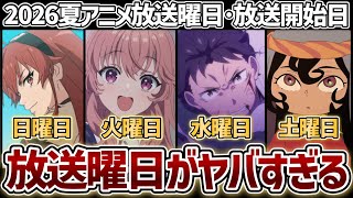【激アツ曜日は？】『2026年夏アニメ』放送曜日＆放送開始日まとめ！【無職転生Ⅲ】【正反対な君と僕2期】【リゼロ4期】【天幕のジャードゥーガル】【ヤニ吸う】【きみが死ぬまで恋をしたい】【ヤニねこ】